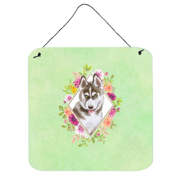 Carolines Treasures CK4312DS66 Siberian Husky Design2 Green Flowers Wall or Door Hanging Prints 6x6 multicolor