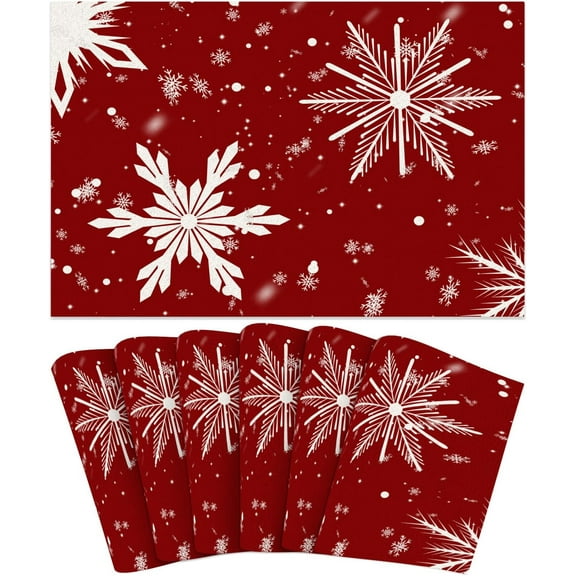 Christmas Placemats Set of 6 Snowflake Xmas Placemats Table Mats Xmas Linen Dining Table Mats Placemats Winter Table Mats for Kitchen Party Decor 12x18 Inch (Set of 6, Snowflake)