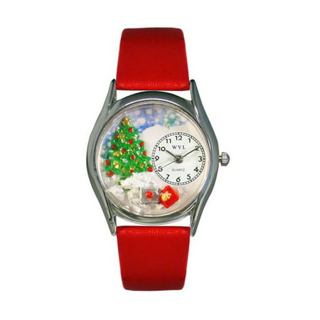 Whimsical Christmas Tree Red Leather And Silvertone Watch