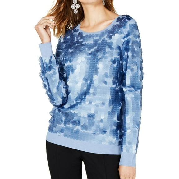 I.N.C Womens Sequined Pullover Sweater, Blue, Medium
