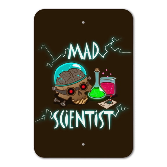 Mad Scientist with Beakers Brain Home Business Office Sign - Plastic - 6" x 9" (15.3cm x 22.9cm)