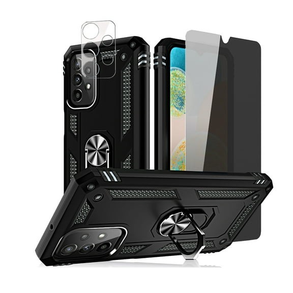 TASHHAR Samsung Galaxy A23 5G Case with Privacy Screen and Lens Protector Magnetic Ring Mount Kickstand Military Grade Full Body Double Layer Drop Protection Durable for Galaxy A23 5G Phone - Black