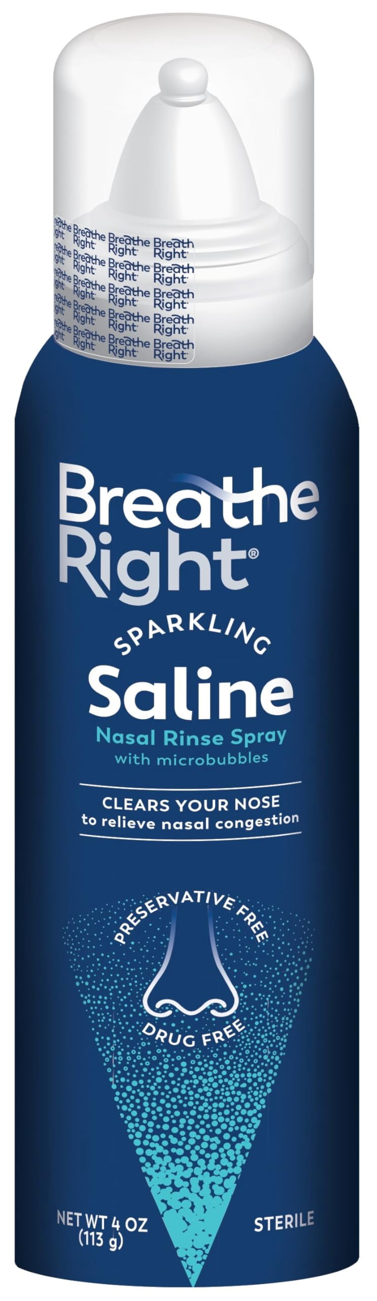 (3 pack) Breathe Right Sparkling Saline Nasal Rinse Spray – Effervescent, Drug-Free Relief from Stuffy Nose Due to Cold or Allergy, 1 Can, 4 oz