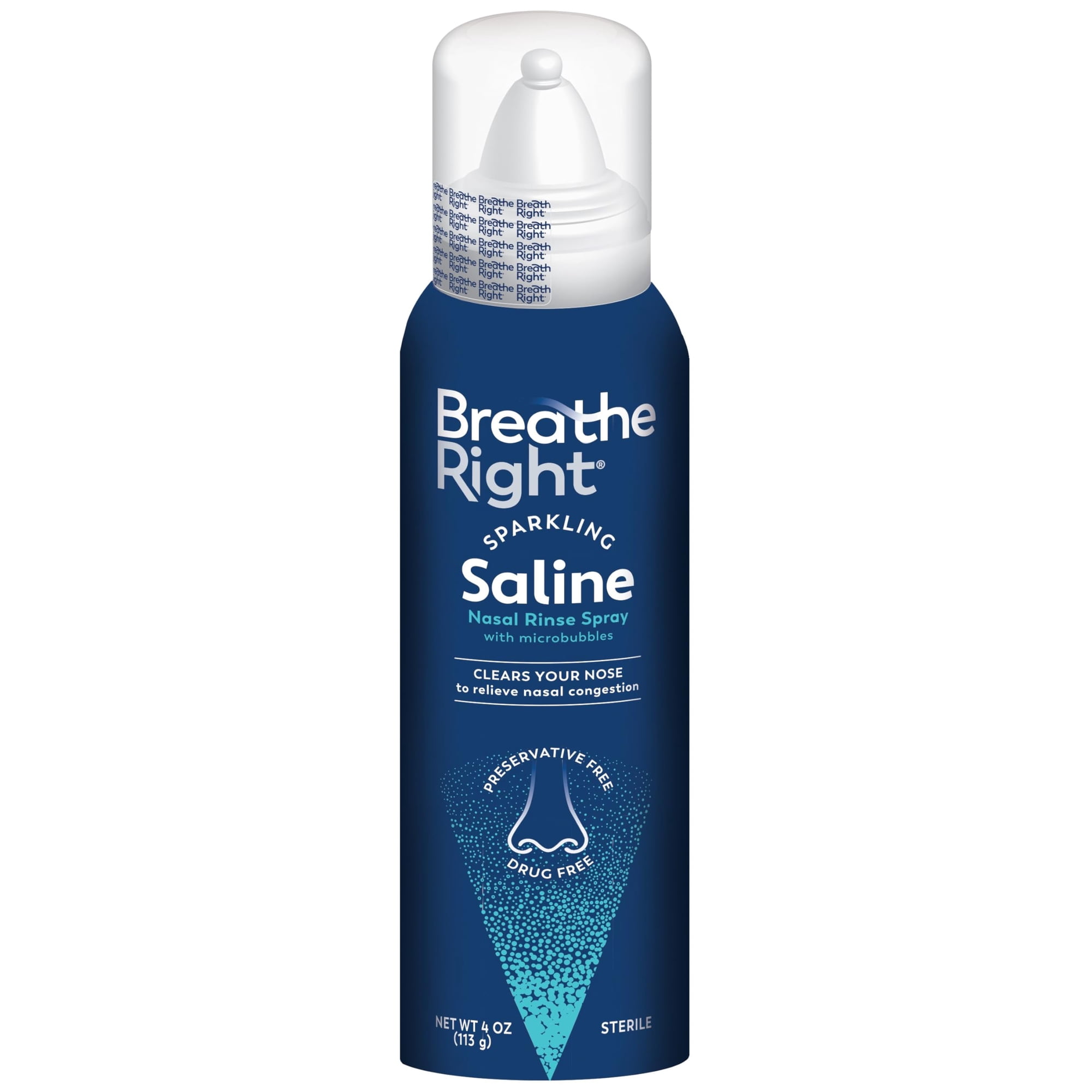 Breathe Right Sparkling Saline Nasal Rinse Spray – Effervescent, Drug-Free Relief from Stuffy Nose Due to Cold or Allergy, 1 Can, 4 oz