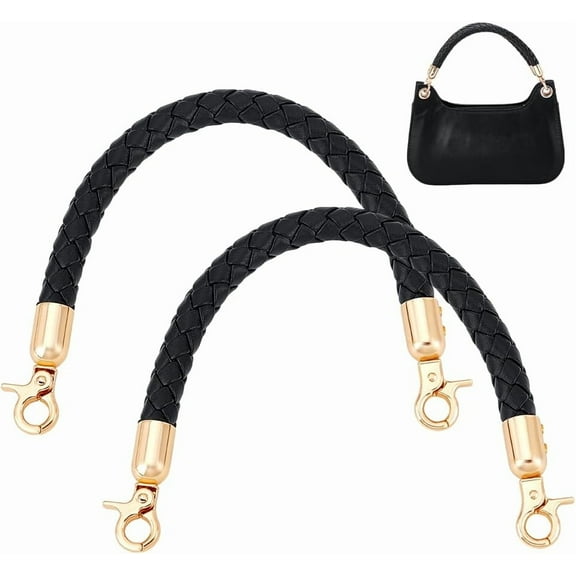 2pcs Purse Handles 11.8 inch Purse Straps Black Bag Handle Replacement Leather Bag Strap Short Handbag Strap with Golden Buckle for DIY Underarm Bag Shoulder Bag Tote Crochet Bag