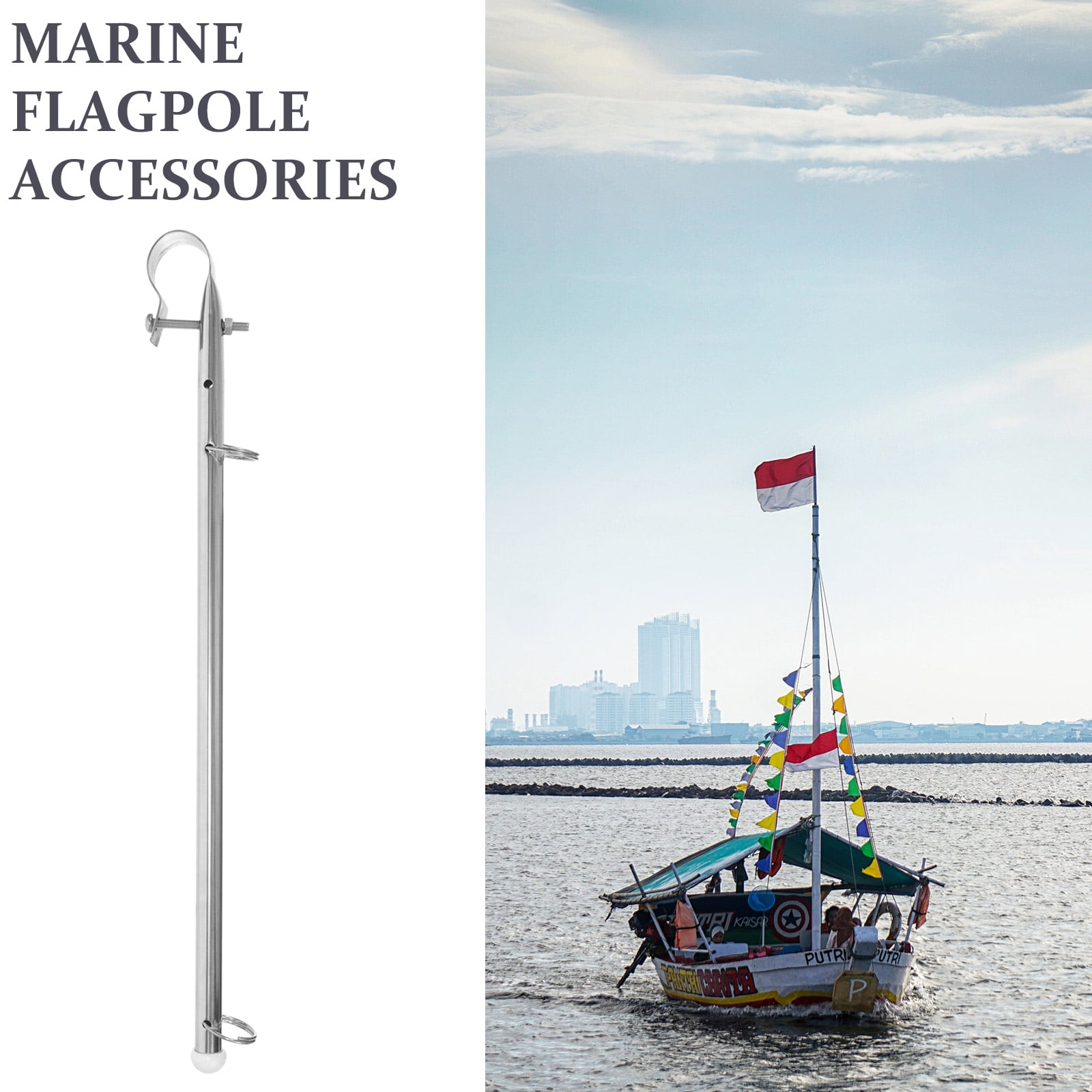 Tineasur Marine Boat Flagpole, Plated Silver Stainless Steel, Sturdy and Windproof for Daily