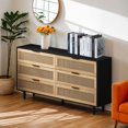 thumbnail image 3 of 51.18" 6 Drawers Rattan Storage Cabinet, Rattan Drawer, Dresser for Bedroom, Living Room, Black, 3 of 8