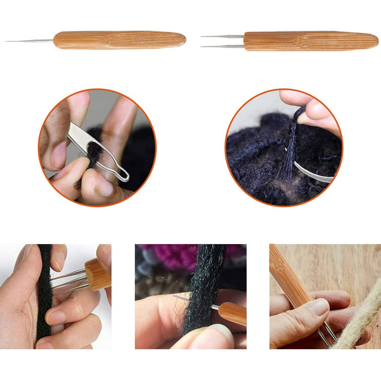 6 Pieces Dreadlocks Tool Set Includes 3 Pieces Latch Hook Crochet Needles, 3 Pieces Locking Hair Extensions Tool for Locs, Sisterlocks, Easyloc Hair