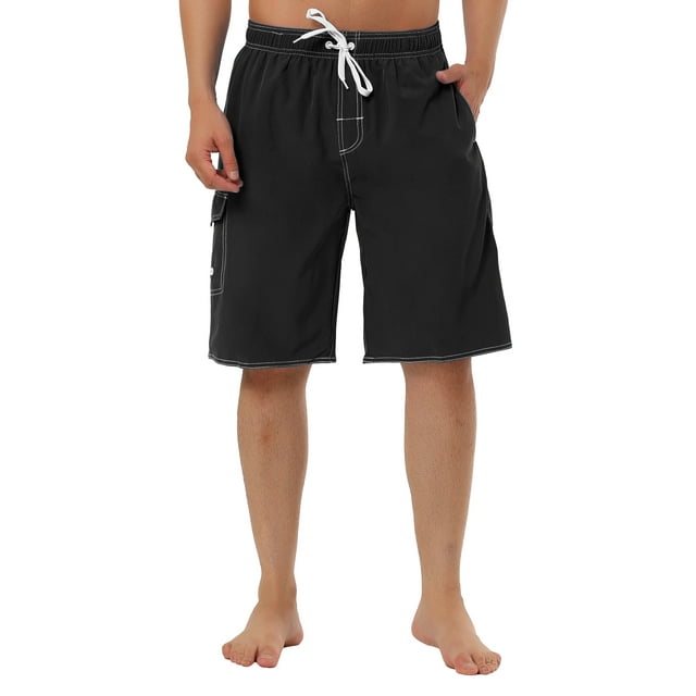 INSPIRE CHIC Men's Shorts Summer Drawstring Elastic Waist Solid Beach Board Swim Shorts 30 Black