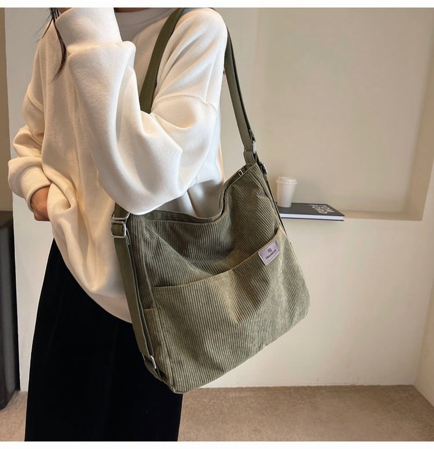 Kwuty Corduroy Tote Bag for Women Convertible Backpack Purse Crossbody Hobo Shoulder Bag with Multi Pockets Compartments