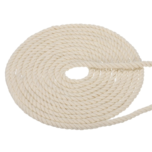Cuerda de Algodón Trenzada Natural Uxcell 3 Cuerdas Cuerda de Algodón Gruesa 0.25" x 24.61ft Blanca