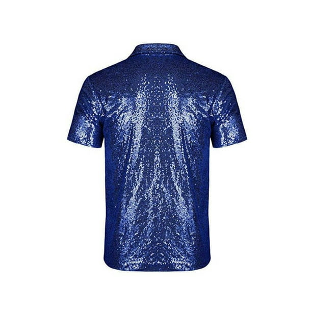 xiaxaixu Men Sparkle Sequins Shirt Casual Vintage Summer 1/4
