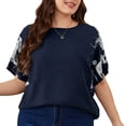 thumbnail image 1 of Blusa extragrande de manga corta, holgada, ajustada, estampada, con cuello redondo, blusa extragrande para mujer, 1 of 6