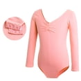 thumbnail image 4 of Curuila Toddler Girls Jumpsuit Dance Wear Long Sleeve Solid Color V Neck Performances Stretch Fashion Soft Bodysuits Light Pink Size 12-13 Years, 4 of 4