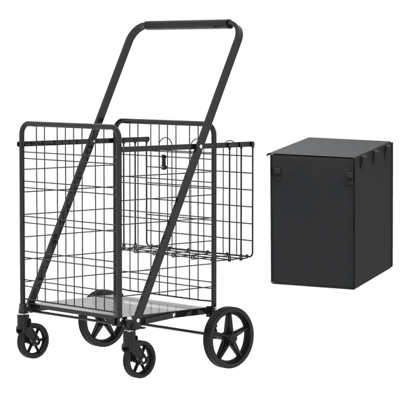 Foldable Extra Large Grocery Cart with Double Basket & 360° Wheels for Shopping