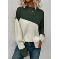 thumbnail image 5 of Women'S Casual Color Block Sweater Crewneck Long Sleeve Ribbed Knit Pullover Top Army Green XL, 5 of 8