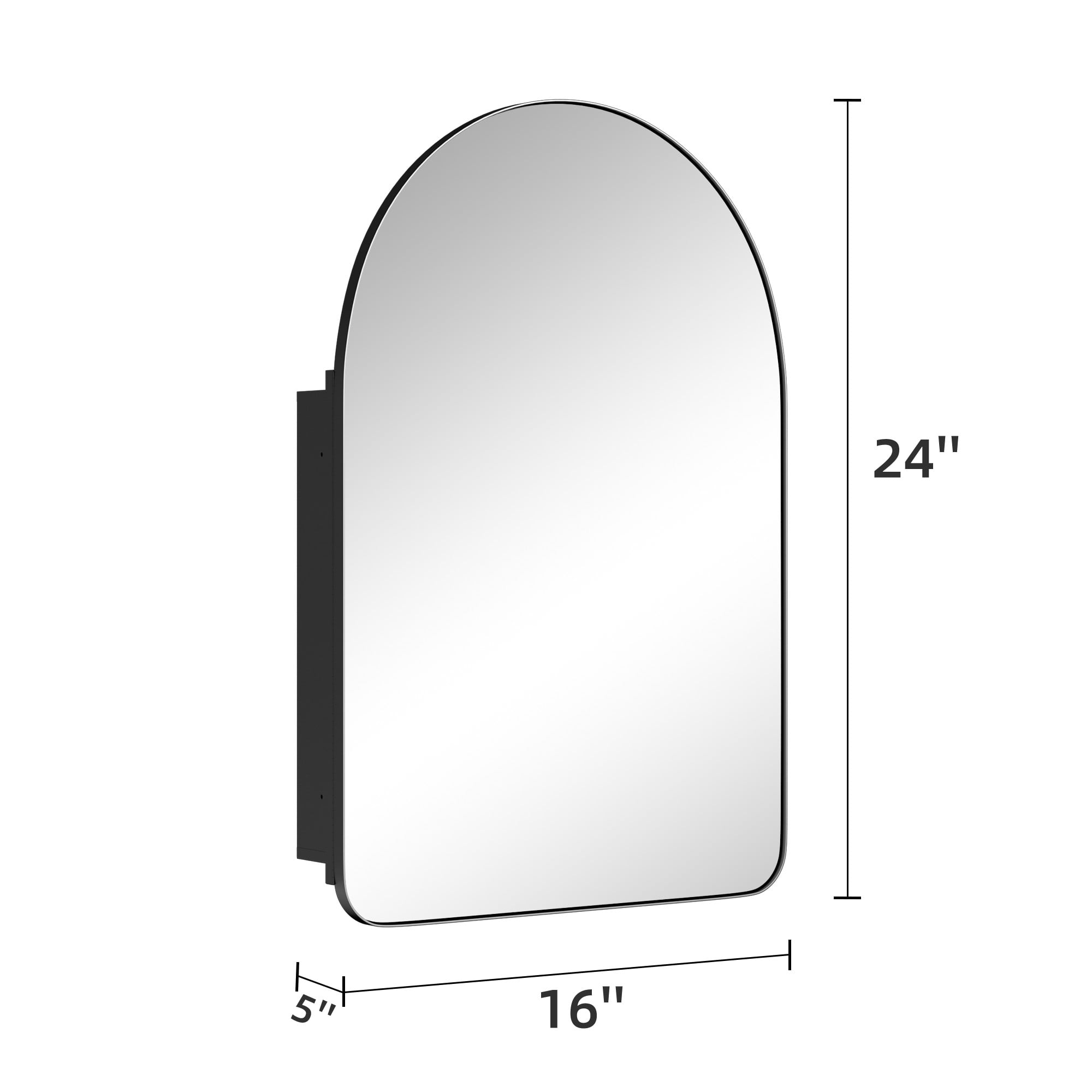 MAYEERTY 24"x16" Iron Arched Bathroom Mirror Cabinet, Black