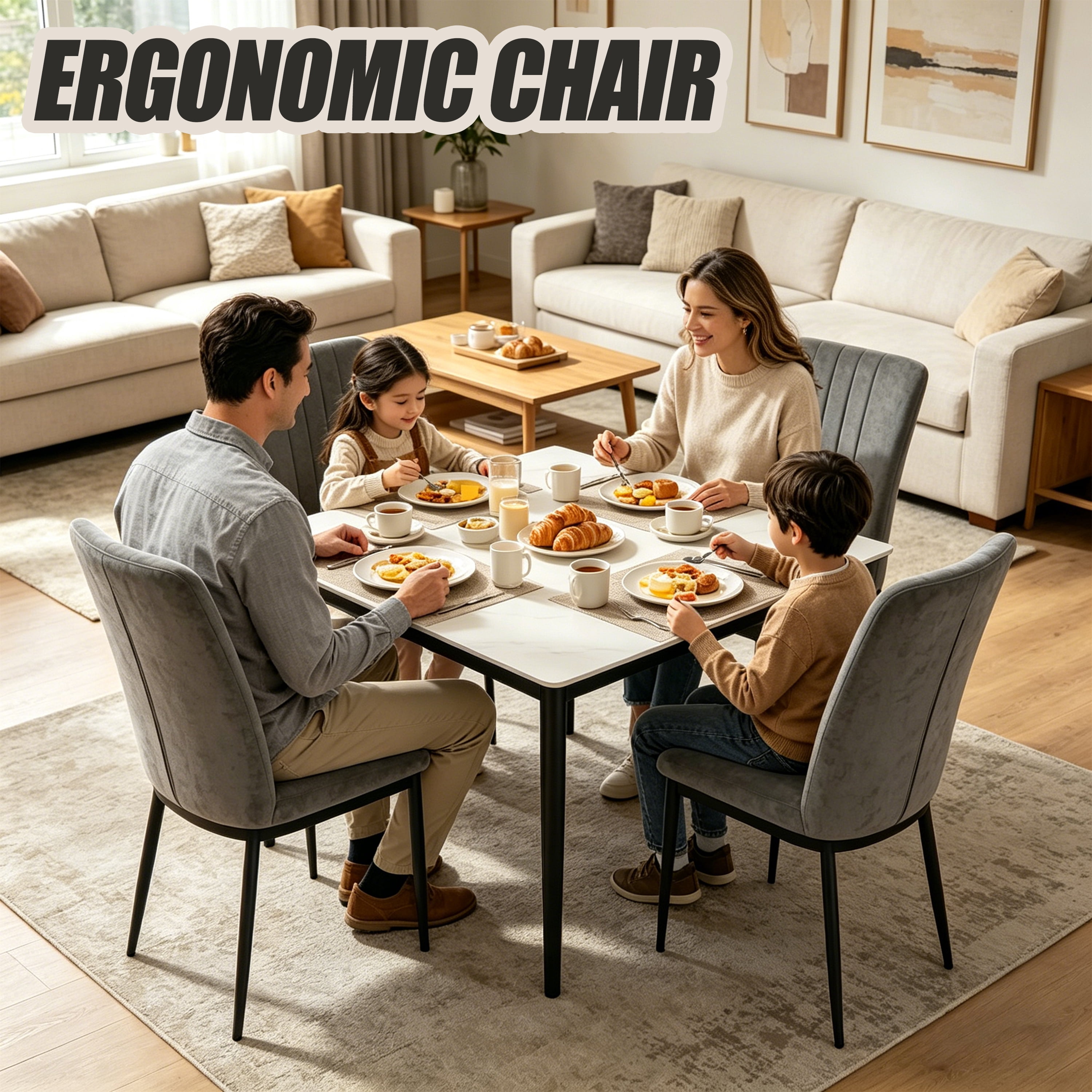Dining Chairs Set of 4, Velvet Upholstered with Metal Legs and Adjustable Feet, Modern Kitchen Chairs for Dining Room and Living Room, Dark Grey