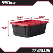 Hyper Tough 17 Gallon Medium Storage Bin with Snap Lid, Black and Red, Heavy Duty Plastic Storage Container