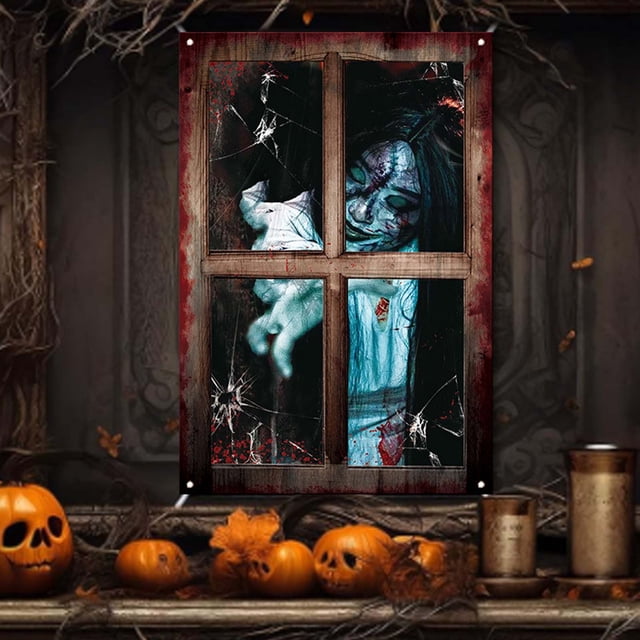 Cameland Rideaux Halloween Horreur Couverture de Fenêtre Adaptée pour Décoration de Fête Intérieure et Extérieure Couvertures de Fenêtre et de Porte