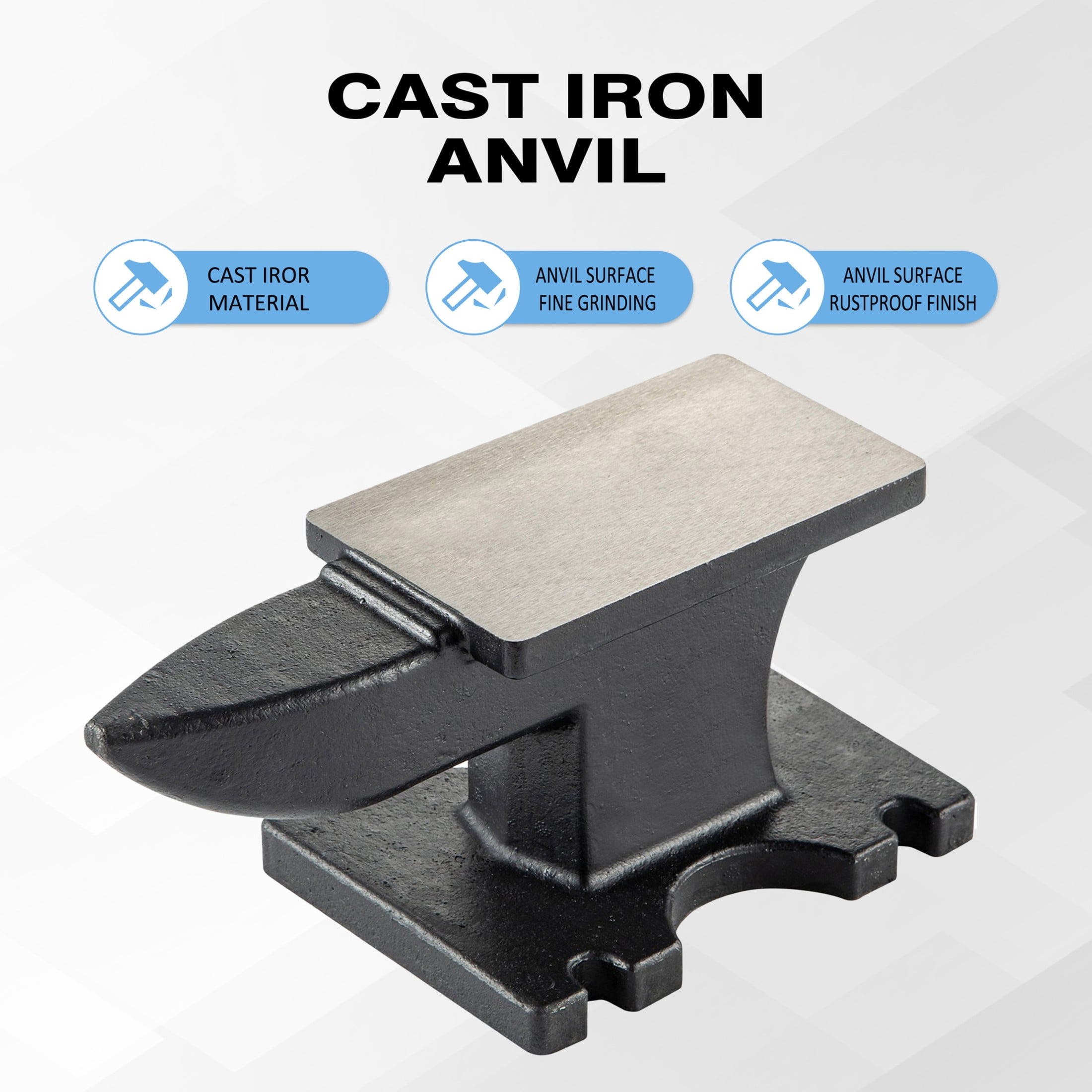 Noble House 22 lb Cast Iron Single Horn Anvil, Blacksmith Forging Tool with Wide Top