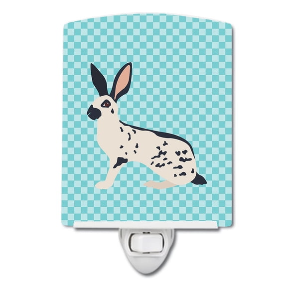 Caroline's Treasures BB8135CNL English Spot Rabbit Blue Check Ceramic Night Light, 6x4x3", multicolor