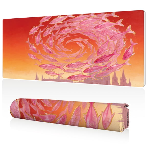 LIVEKEY Pink Fish Swirl Mouse Pad 80x40x0.3cm Extra Large Full Desk Coverage Non Slip Surface Durable Easy Clean Stitched Edges for Gaming and Office Castle Sky Design