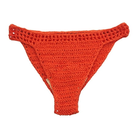 Ploknplq Women s Swim Bottom Ladies Summer Handmade Crochet Bikini Shorts Solid Color Belt Lined Knitted Swim Trunks Summer Swimwear Orange S
