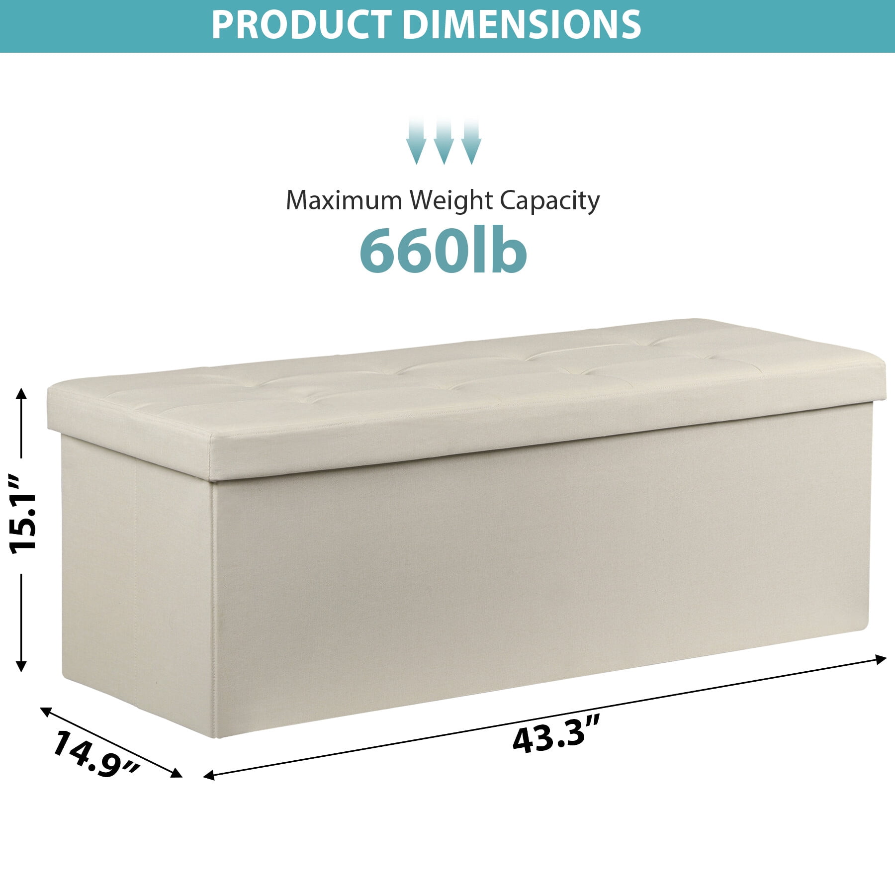 HomGarden 43'' Linen Storage Ottoman Bench, Foldable Footrest Stool W/ Divider, Cream