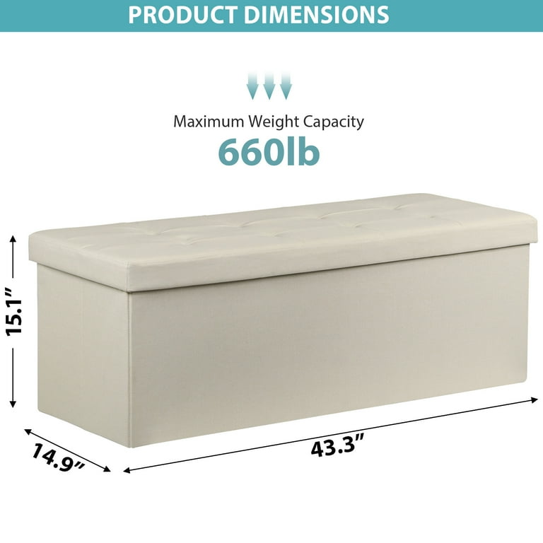 HomGarden 43" Linen Storage Ottoman Bench, Cream photo 3