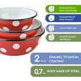 thumbnail image 4 of Novomoskovsjka Posuda Red White Polka-Dot Enamel Serving Bowl Set of 3 pcs Shatterproof Enameled Steel Fruit and Salad Bowls for Cooking Enamel Mixing Bowl for Indoor and Outdoor Use Metal Bowls, 4 of 10