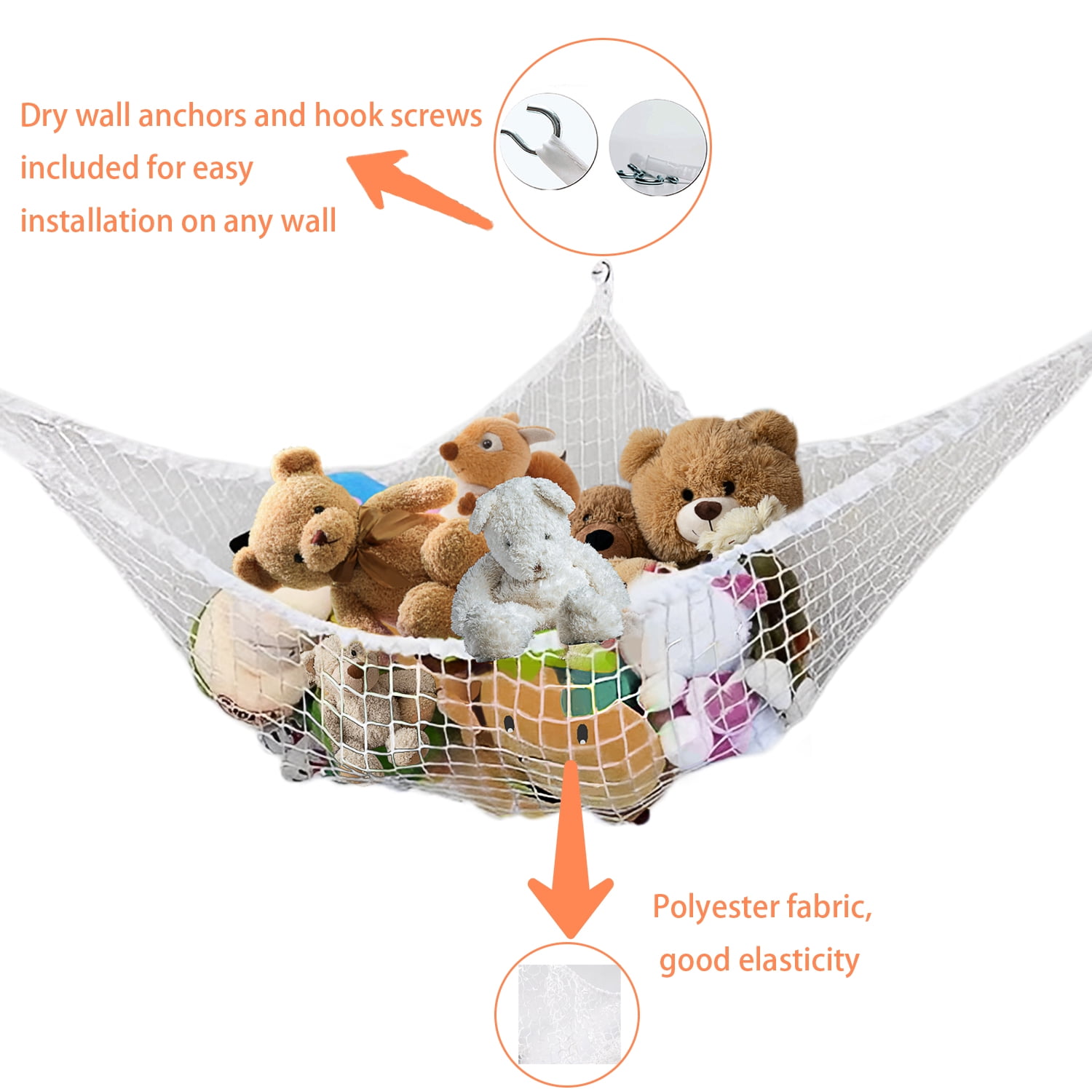 Gearup Toy Hammock Net Organizer Mesh Stuffed Animals Kids White Hanging Bath Toys