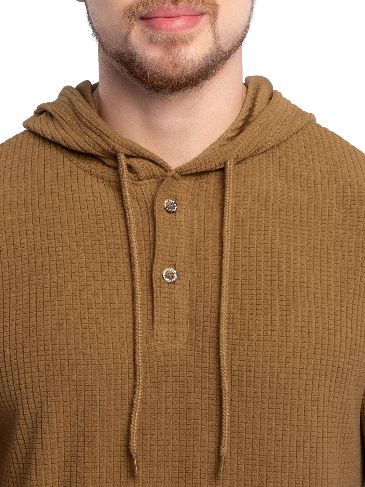 Wrangler Workwear Men's Texture Fleece Pullover Henley Hoodie, Size S-3XL