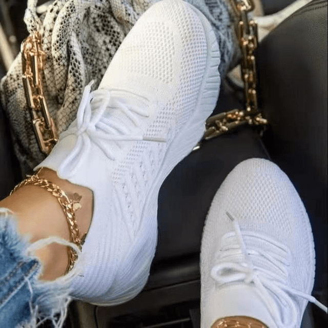 Zapatillas vulcanizadas De malla transpirable para Mujer, Zapatos informales con cordones y plataforma, talla grande