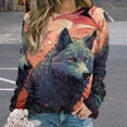 thumbnail image 2 of Colorful Lone Wolf Women's Floral Printed Sweatshirt Long Sleeve Crewneck Casual Loose Vintage Graphic Pullover Tops, 2 of 7