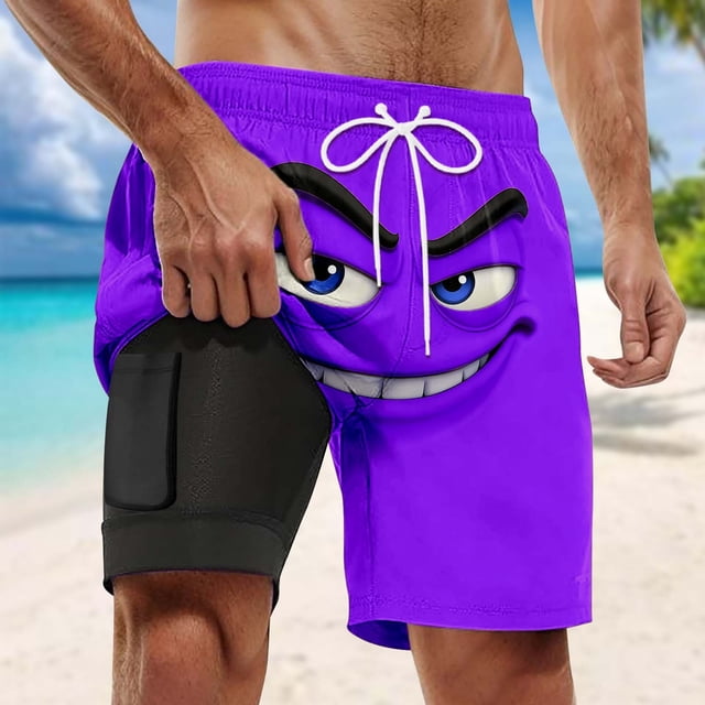 Men's Beach Shorts for Summer Swim Trunks with Print Double Layer Design for Surf and Pool Activities