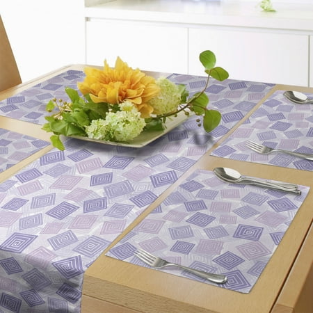 

Geometric Table Runner & Placemats Ornamental Scattered Spiral Square Shapes Abstract Angled Lines Set for Dining Table Decor Placemat 4 pcs + Runner 16 x90 Lavender Blue and Lilac by Ambesonne