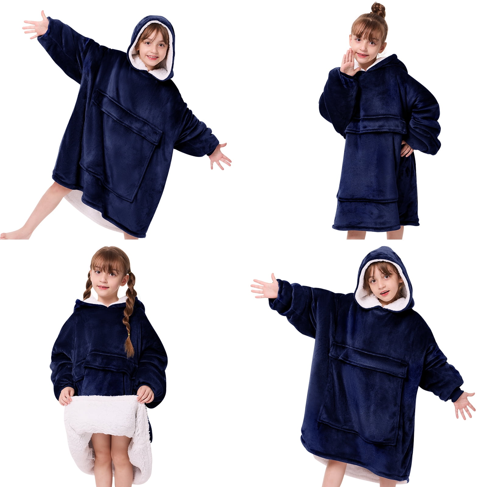 PMONPA Wearable Blanket Hoodie for Kids, Soft Double Layer Sherpa Fleece Sweatshirt,Teen Gifts for Kids, Youth, Boys, Girls, One Size, Blue