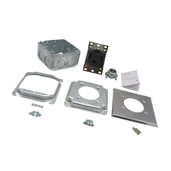 NEMA 14 30R 30A Circuit Outlet Set with Metal Cover Plate and Hardware