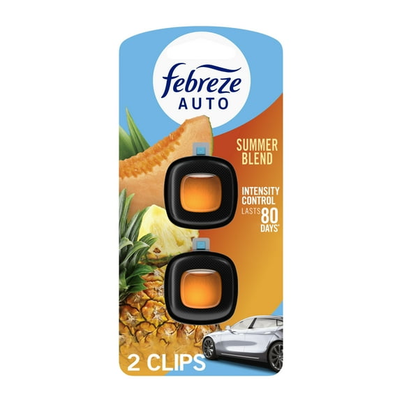 Febreze AUTO Car Air Freshener, Odor-Fighting Car Vent Clip, Summer Blend, 2 Count