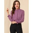 thumbnail image 2 of Blusa De Chifón Con Cuello Levantado Y Volantes De Manga Larga Con Cierre De Botones Para Oficina Y Trabajo Para Mujer Fucsia XL, 2 of 6