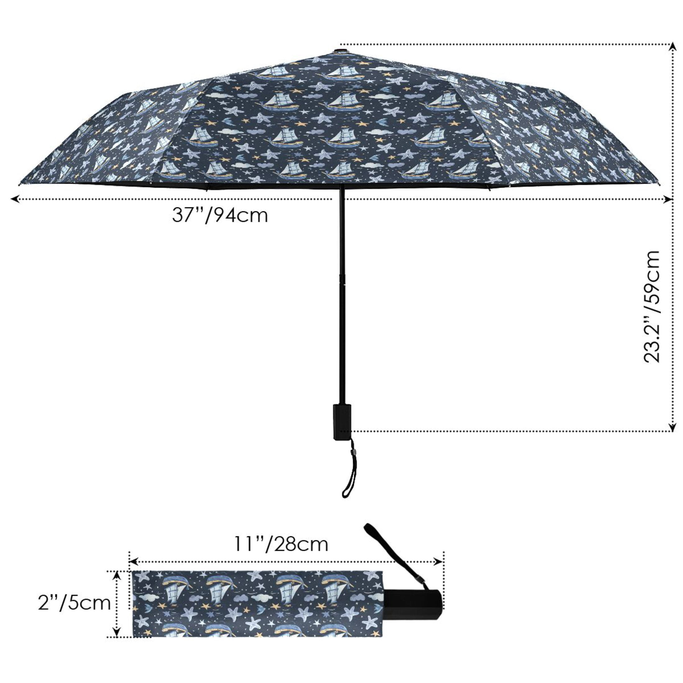 Boat Star Starfish Compact Sun Umbrella Windproof Travel Umbrellas for Rain Strong Portable UV Protection