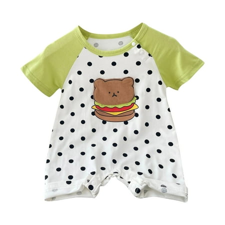 XXWXYD Clearance Childrens Bodysuit French Fries Hamburger Print Cute Dots Monochrome Short Sleeved Cotton Bodysuits for Casual Soft Comfortable Clothing(0-3 Months Green)