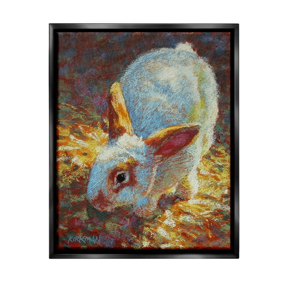 Stupell Industries Rabbit Pointillism Portrait Animals & Insects Painting Black Floater Framed Canvas Art Print Wall Art, 17 x 21