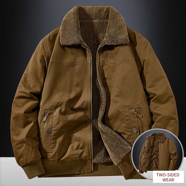 Lovzfmll Men's Reversible Sherpa Jacket, Washed Workwear, Button