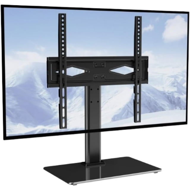 Universal Swivel TV Stand - Table Top TV Stand TV Mount for 32-5 Inch TVs Adjustable Height Table TV Cart Top TV Stand Base Glass Hold up 90lbs Screen VESA 16-16 Inch, Black