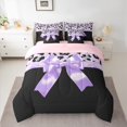 thumbnail image 2 of Castle Fairy Teens Female Cartoon Ribbon Bow-Tie Bedding Comforter Set 7 Pieces,Old Fashion Leopard Print Full Bedding Set Lightweight,Black Purple Fitted Sheet Flat Sheet,Super Cozy Room Decor, 2 of 8