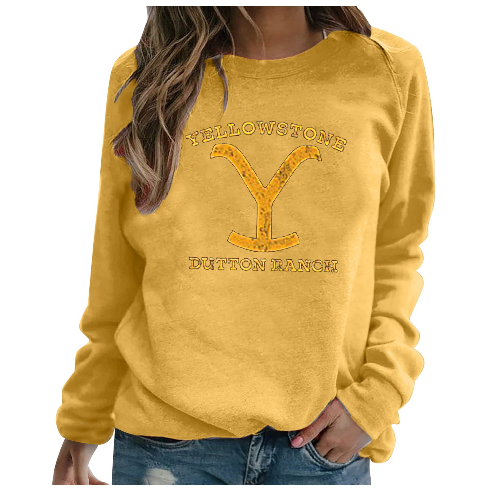 Pullover Women YellowStone Printed Round Neck Long Sleeve Sweatshirt