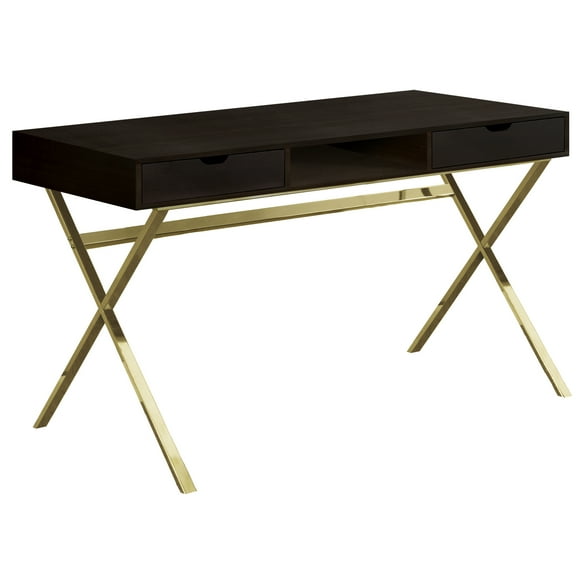 Monarch Specialties I 7210 Computer Desk - 48" Long / Espresso / Gold Metal