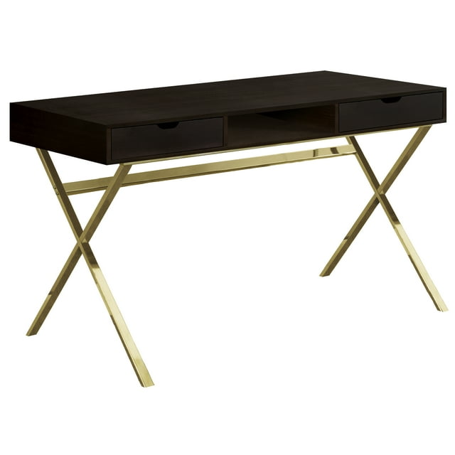 Monarch Specialties I 7210 Computer Desk - 48" Long / Espresso / Gold Metal